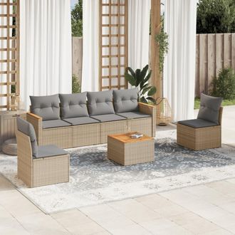 vidaXL Vidaxl - Set Sof&aacute;s De Jard&iacute;n 7 Piezas Y Cojines Rat&aacute;n Sint&eacute;tico Beige