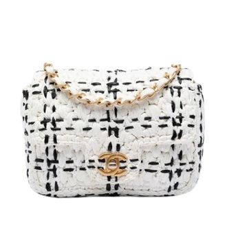 Chanel Pre-owned Woven Tweed Crossbody Bag - Dames - Pre-owned - Wit - Maat: ONE Size Tweed