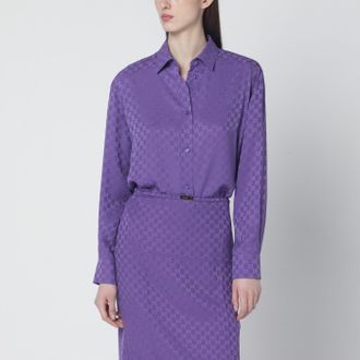 Gucci Camicia oversize viola in seta jacquard GG