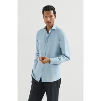 Brunello Cucinelli Lightweight denim shirt with spread collar in Light Denim at Nordstrom, Size Xxx-Large