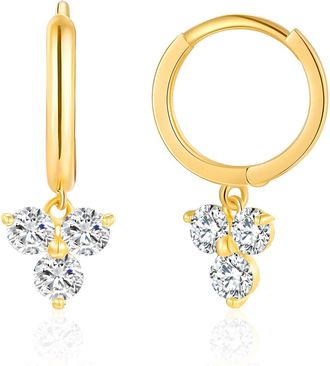 MAX + STONE 10K Yellow Gold Cubic Zirconia Huggie Hoop Earrings with Trio Dangle