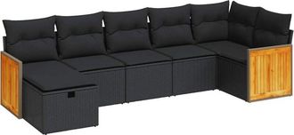 vidaXL Set De Sof&aacute;s De Jard&iacute;n 7 Pzas Con Cojines Rat&aacute;n Sint&eacute;tico Negro Vidaxl