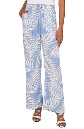 Vince Camuto Palm Print Wide Leg Drawstring Pants in Lake Breeze at Nordstrom, Size Large
