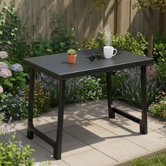 Dmora Mesa De Exterior Beechwood, 6 Plazas, Longitud M&aacute;xima 81 Cm Hecho En Italia, Acabado Efecto Rayado, 81x56x63h Cm Negro Antracita