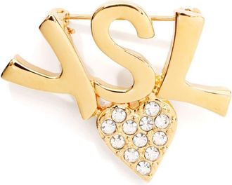 Saint Laurent YSL rhinestone brooch - women - Rhinestone/Gold Plated - One Size