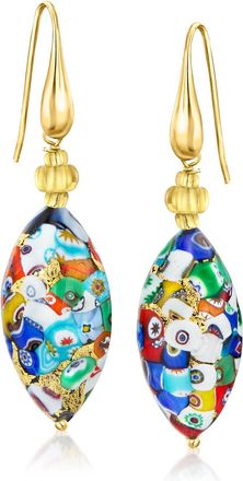 Ross-Simons Italian Multicolored Murrine Murano Glass Oval Bead Drop Earrings in 18kt Gold Over Sterling