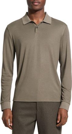 Theory Goris Anemone Milano Long Sleeve Polo in Tarmac at Nordstrom, Size Xx-Large