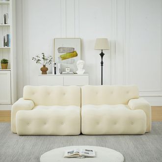STILVORA Sof&aacute; Cloud, De Dos Plazas Extragrande, Con Amplios Reposabrazos Y Dise&ntilde;o Moderno Con Detalles De Botones. Sof&aacute; Curvo, Ideal Para Salones Y Apartamento