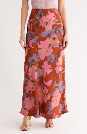 Renee C Floral Satin Maxi Skirt in Rust at Nordstrom Rack, Size X-Large