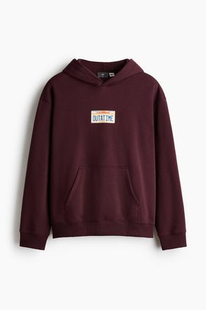 H&M Hoodie in Loose Fit - Weinrot/California