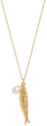 Nordstrom Freshwater Pearl Fish Pendant Necklace in White- 14K Gold Plated at Nordstrom