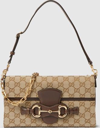 Gucci Horsebit Ristretto Medium Shoulder Bag, Beige, GG Canvas