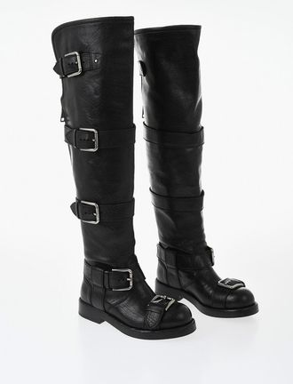 Dolce & Gabbana Stivali Biker in Pelle con Fibbie Argentate Dolce & Gabbana