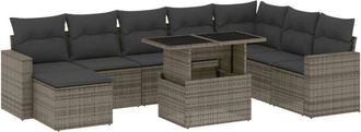 vidaXL Set De Muebles De Jard&iacute;n 9 Pzas Y Cojines Rat&aacute;n Sint&eacute;tico Gris Vidaxl