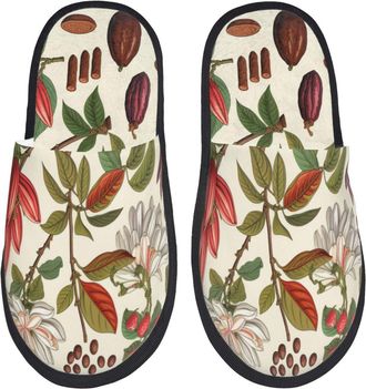 Generic Cotton Slippers Colorful Plants Leaves Pattern Comfy Sliders Soft Slippers For Bedroom Home Indoor L