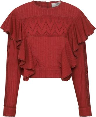 One Teaspoon Rode Katoenen Blouse met Ruches - Dames - Blouses - Rood - 2XS - Katoen - Overhemden