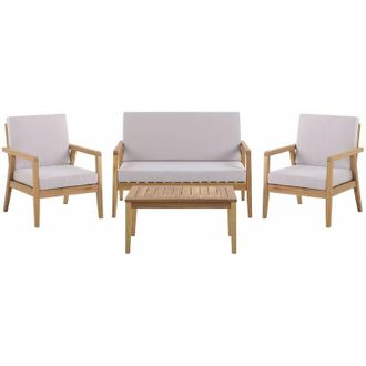 Beliani Set da Giardino in Legno di Acacia Chiaro con Cuscini Grigi e Tavolino Pallano