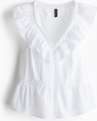 H&M Baumwolltop mit Volant - White