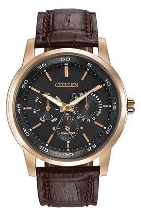 Citizen Corso Eco-Drive Leather Strap Watch, 44mm in Brown at Nordstrom