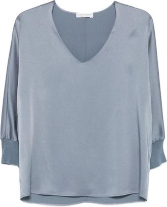 Le Tricot Perugia Overhemden, Dames, Blauw, S, V-hals Blouse