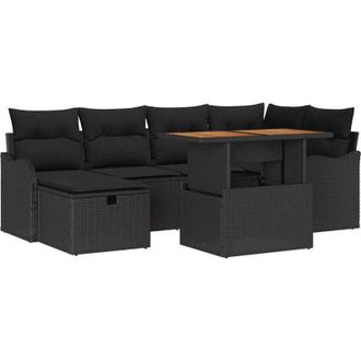 vidaXL Garden Sofa Set Height-Adjustable 7 pcs Black Poly Rattan vidaXL