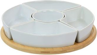 Gibson Home Gracious Dining 6 Piece Tidbit Dish Set with Rotating Wood Base in White at Nordstrom