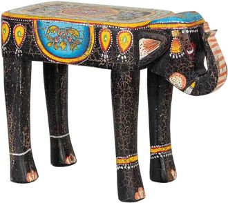 Wanderlust Deco Taburete De Madera Elefante Multicolor Pintado A Mano 56x21x40cm