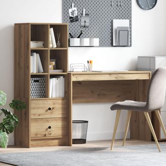 Berkfield Home Desk with Storage Artisan Oak Engineered Wood in Brown