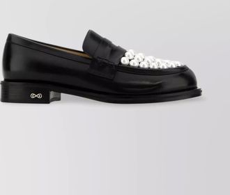 Mach & Mach leather sirene loafers with pearl embellishments