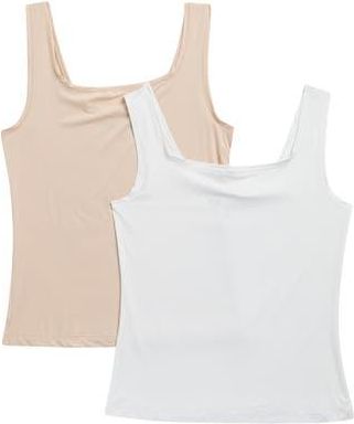 Nordstrom Rack Ultimate 2-Pack Tanks in White -Beige Smoke at Nordstrom Rack, Size X-Small