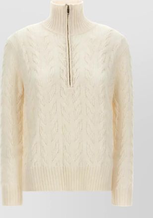 Max Mara cashmere wool cable-knit half-zip high-neck sweatshirt