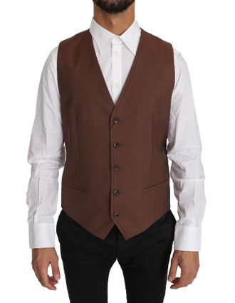 Dolce & Gabbana Brown Wool Silk Waistcoat Mens Vest