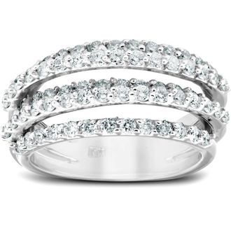 Pompeii3 1 1/4 Ct Diamond Ring Womens Fashion Cocktail Multi Row Wide Band 14k White Gold