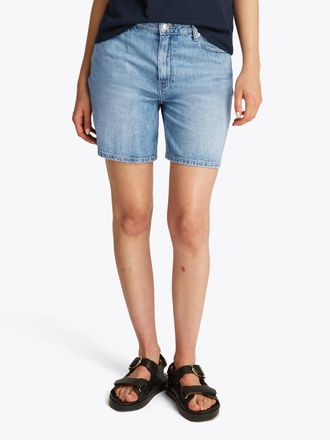 Tommy Hilfiger Shorts TOMMY HILFIGER DNM STRAIGHT SHORT RW SIA, Damen, Gr. 25, N-Gr, blau (sia), Denim/Jeans, Obermaterial: 100% Baumwolle, unifarben, straight fit k