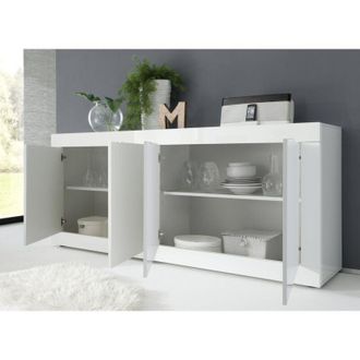 Dmora Aparador Poli, Credenza Con 2 Estantes, 4 Espacios, 4 Puertas, 207x43x86h Cm Blanco Brillante