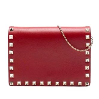 Valentino Pre-owned Cross Body Bags, female, Red, Size: ONE SIZE Pre-owned Studded Leather Crossbody Bag