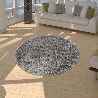 Paco Home Paco Home Alfombra Shaggy De Pelo Alto Y Largo De Alta Calidad Y Gran Espesor Del Hilo En Gris Brillante Liso &Oslash; 120 Cm Redondo