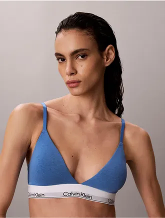 Calvin Klein Womens Icon Cotton Modal Lightly Lined Triangle Bralette - Blue - XXS