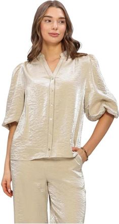 Nukus Rosie Blouse Shiny - Dames - Blouses - Beige - XS - Polyester - Overhemden
