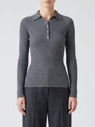 SA SU PHI Slim Fit Knit Polo in a Cashmere and Silk Blend with Long Sleeves
