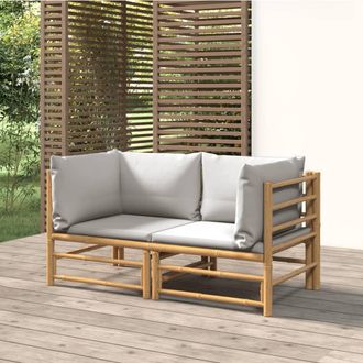 vidaXL Sof&aacute;s De Esquina De Jard&iacute;n Con Cojines Gris Claro 2 Uds Bamb&uacute; Vidaxl