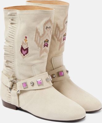 Isabel Marant Siani fringed embroidered suede ankle boots