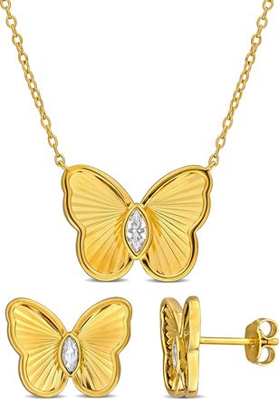 Mimi & Max 1/2ct TGW Created White Sapphire Butterfly Stud Jewelry Yellow Plated Sterling Silver
