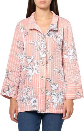 Multiples Floral Button Down Shirt In Pretty In Pink
