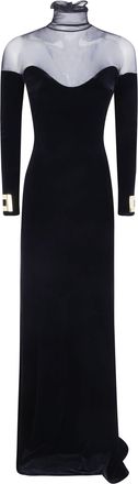 Elisabetta Franchi Long Fitted Sheer Mesh Keyhole Dress