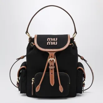 Miu Miu Backpack in hemp and leather in Black/Brandy