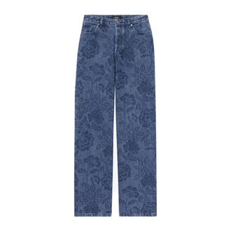 A.P.C. Straight Fit Jeans, female, Blue, W32, Floral Print High Rise Straight Leg Jeans