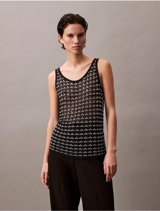 Calvin Klein Womens Jacquard Textured Tank - Black - XS