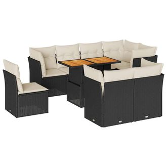 vidaXL Vidaxl - Set Divani Da Giardino 9 Pz Con Cuscini Nero In Polyrattan