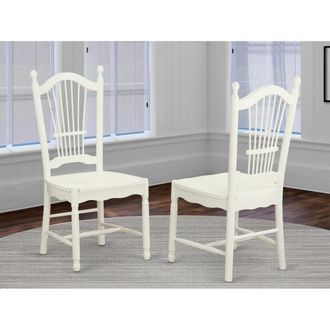 East West Furniture Dover Dining Room Chairs With Wood Seat - Finished in Linen White, Set of 2